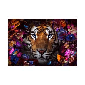 Glasschilderij Luipaardenkop met bloemen 110160BS-610