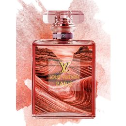 Glasschilderij Louis Vuitton parfumfles met bergen 060080F-233