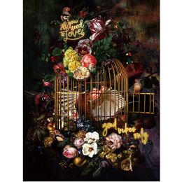 Glasschilderij Vogelkooi met bloemen 060080BS-001