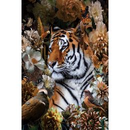 Glasschilderij tijger met bloemen 080120-714