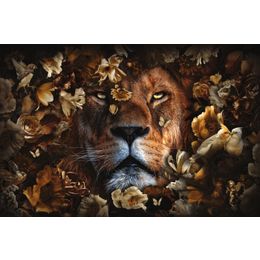 Glasschilderij leeuw met bloemen 080120BS-604