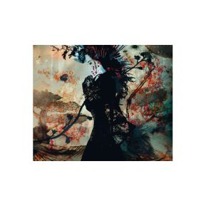 Schilderij Silhouette of female model with flower and artwork