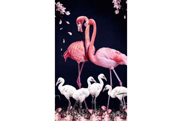 Schilderij Flamingo Family - glas