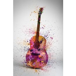 Glasschilderij kleurrijke akoestische gitaar 080120-763