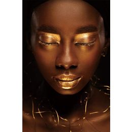 Glasschilderij vrouw met gouden make-up 080120-817