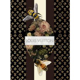 Glasschilderij Louis Vuitton bloemen en bijtjes 060080F-275