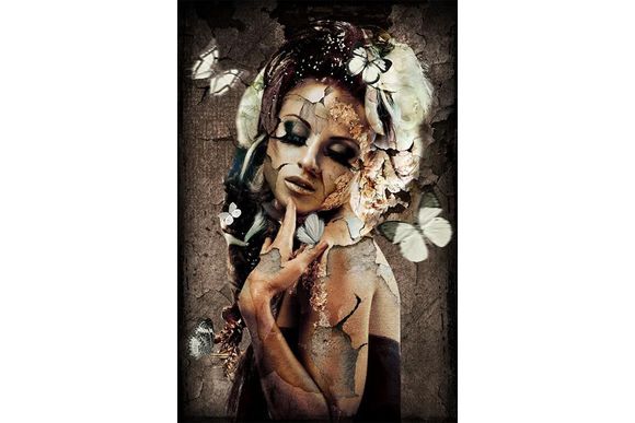 Glasschilderij vrouw met vlinders 110160-159