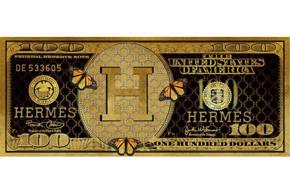 Glasschilderij 100 dollar Hermes 050120F-001