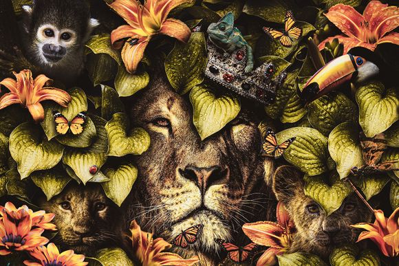 Schilderij The King and his heirs Dibond Jungle